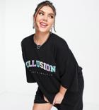 Collusion Plus Varsity Print T-shirt Dress In Black