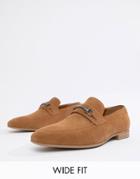 Asos Design Wide Fit Loafers In Tan Faux Suede With Snaffle Detail