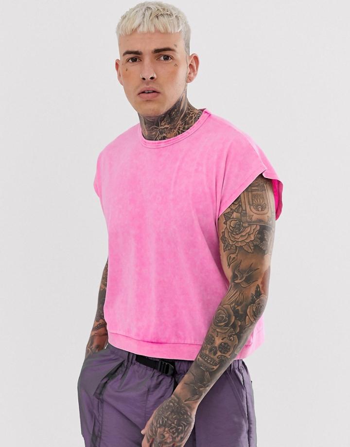 Asos Design Boxy Cropped Tank Tank In Acid Wash In Pink