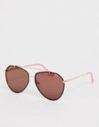 Quay Australia Dirty Habit Aviator Sunglasses In Tort - Brown