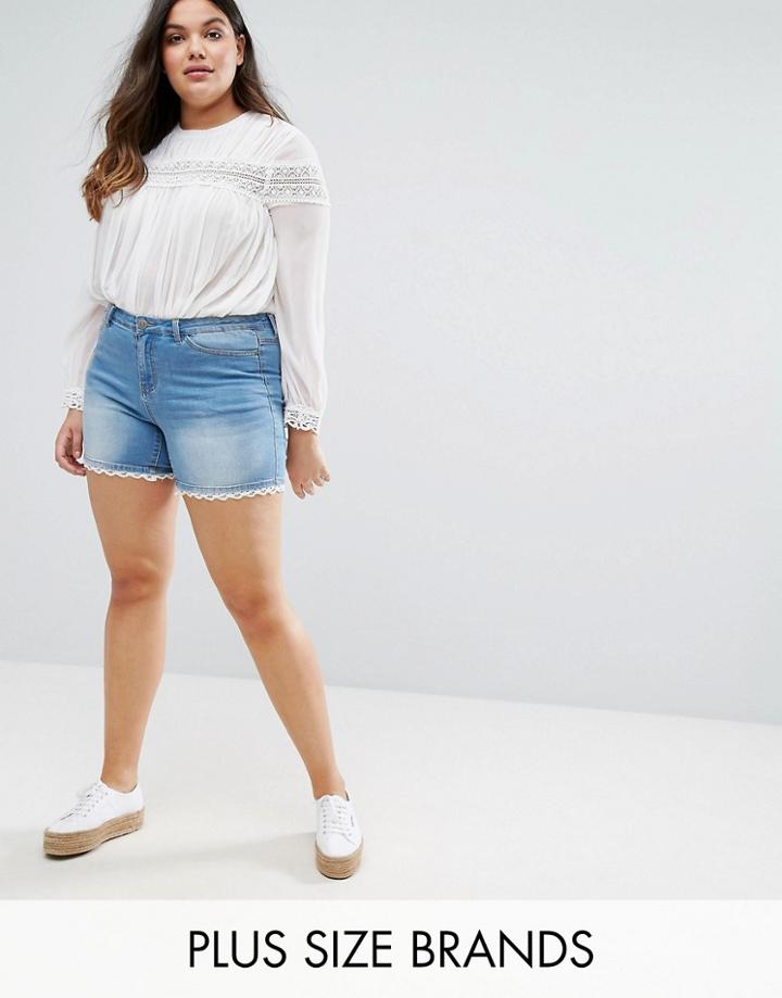 Junarose Denim Shorts With Crochet Trim - Blue