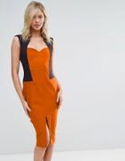 Vesper Pencil Midi Dress With Front Split - Orange