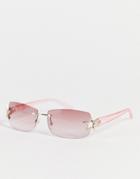 Asos Design Rimless Mid Square Sunglasses With Star Detail In Pink Lens