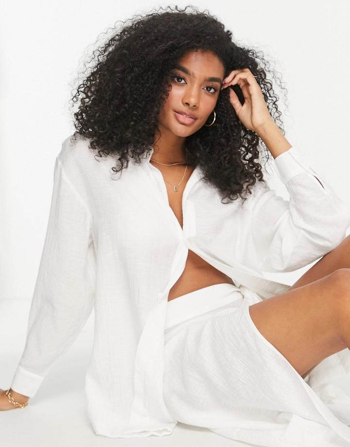 Rhythm Crinkle Oversized Beach Shirt In Cream-white