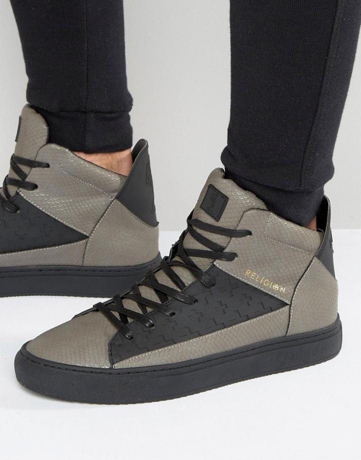 Religion League Snakeskin Hi Top Sneakers - Gray