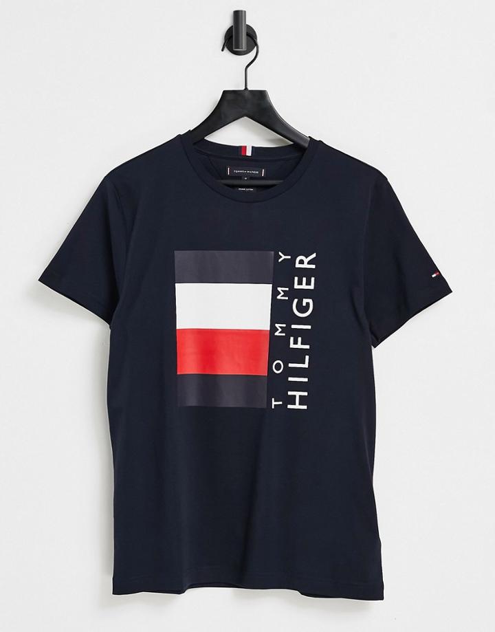 Tommy Hilfiger Corp Stripe Box Logo T-shirt In Navy