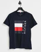 Tommy Hilfiger Corp Stripe Box Logo T-shirt In Navy