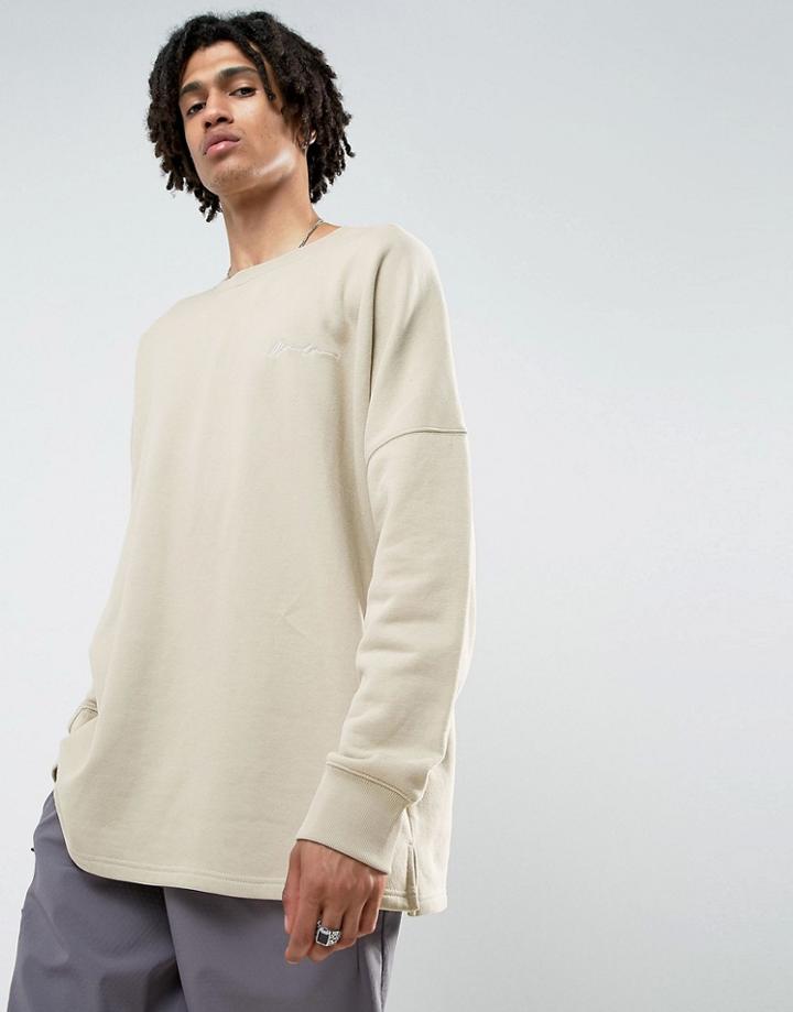 Mennace Dropped Shoulder Signature Sweatshirt In Sage - Green