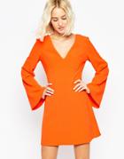Asos Structured A-line Dress With Flared Sleeves - Orange