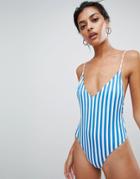 Stradivarius Blue Stripe Print Swimsuit - Blue