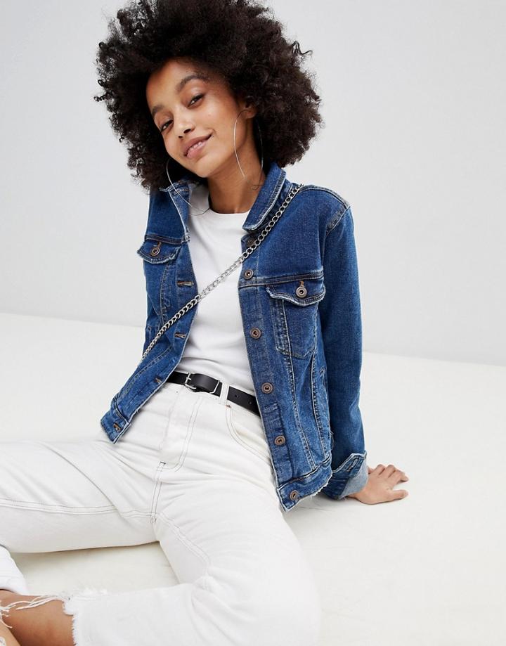 Bershka Minimal Denim Jacket - Blue