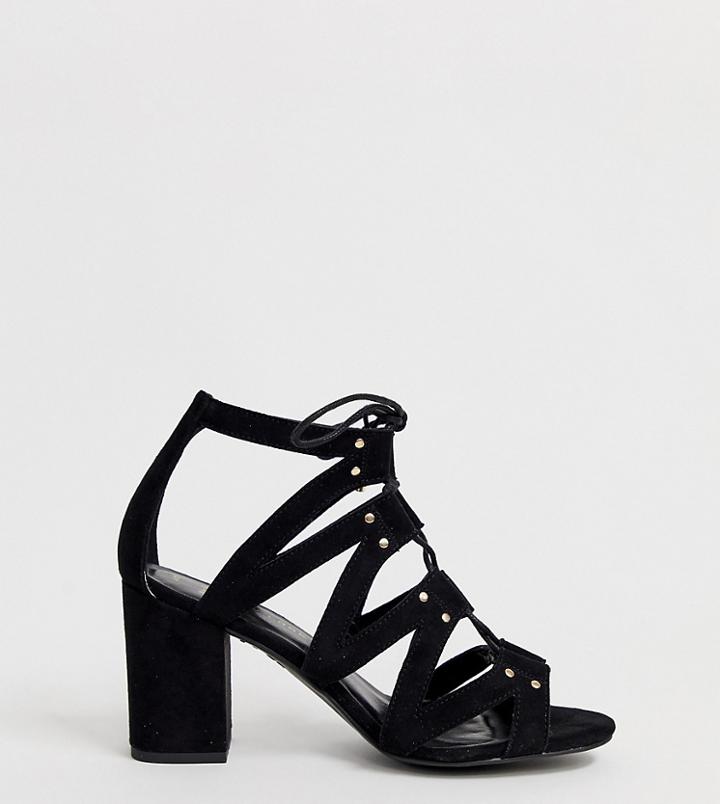New Look Wide Fit Lace Up Block Heel Sandal In Black