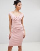 City Goddess Bardot Pleated Midi Dress - Pink