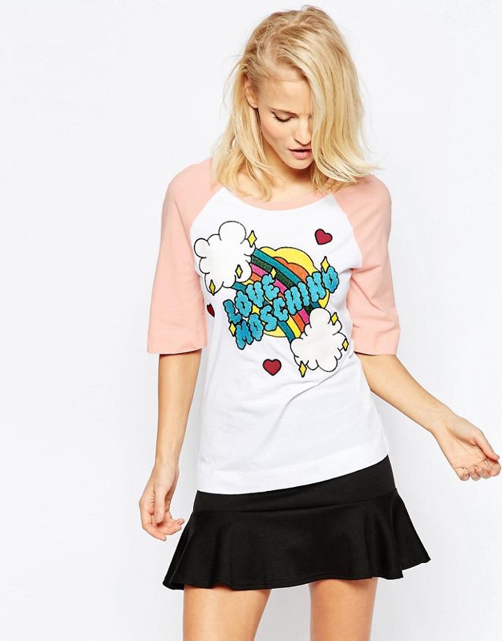 Love Moschino Embroidered Rainbow Baseball T-shirt