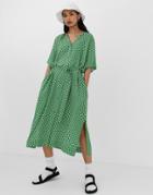 Weekday Wrap Dress In Green Geometric Print - Multi