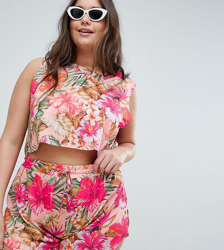 Asos Design Curve Tropical Tank Tee Jersey Beach Two-piece - Multi
