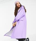 Asos Design Petite Rubberized Rain Parka Coat In Purple-pink