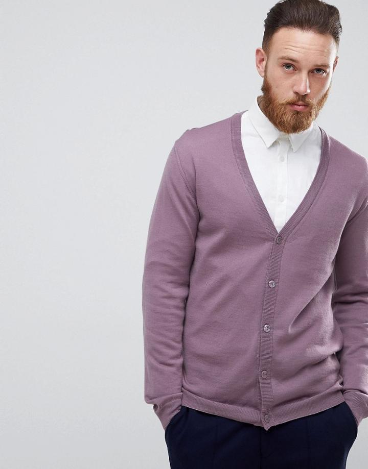 Asos Merino Wool Cardigan In Lilac - Purple