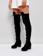 Truffle Collection Chunky Heel Over Knee Boot - Black