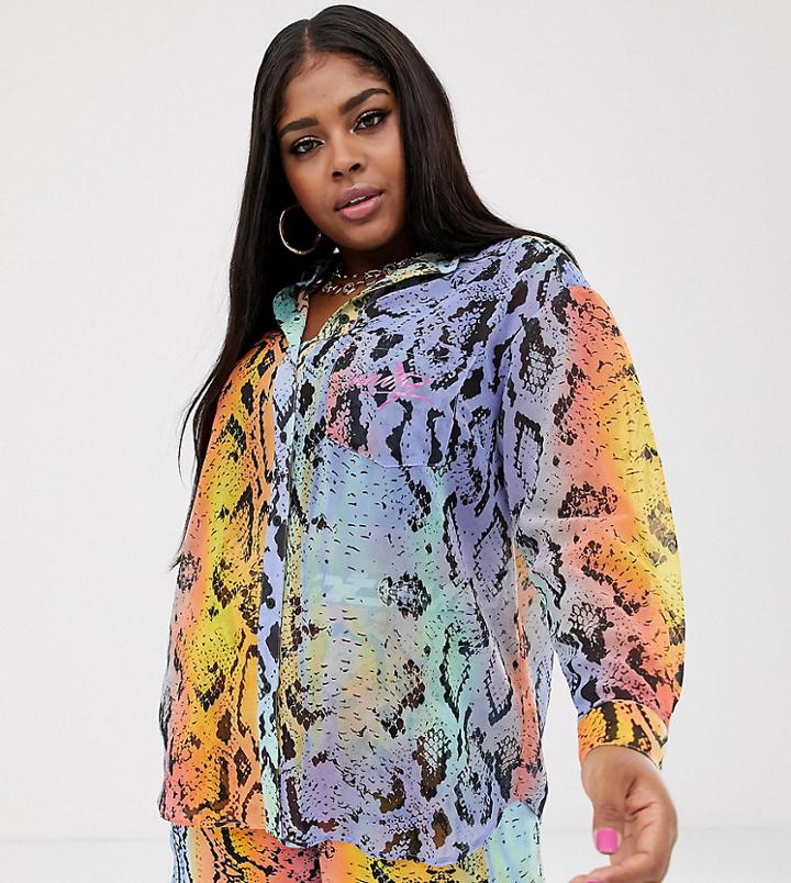 Asos Design X Glaad & Curve Oversized Sheer Shirt In Snake Print-multi