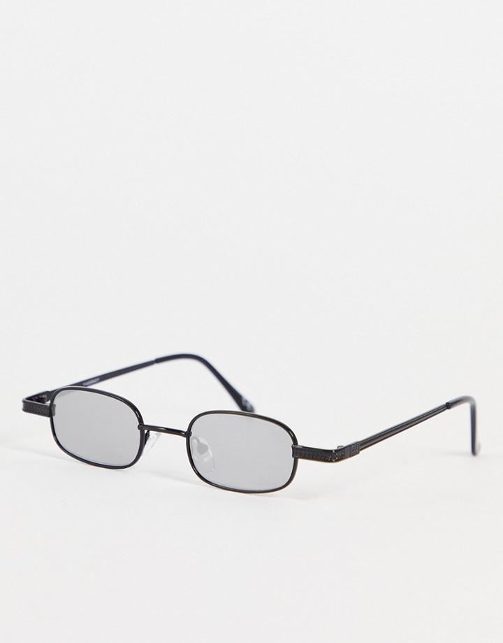 Asos Design Mini Rectangle Glasses With Frame Detail And Mirror Lens In Black