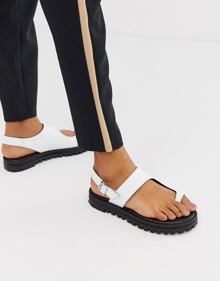 Asos Design Freeze Leather Chunky Toe Loop Flat Sandals-white