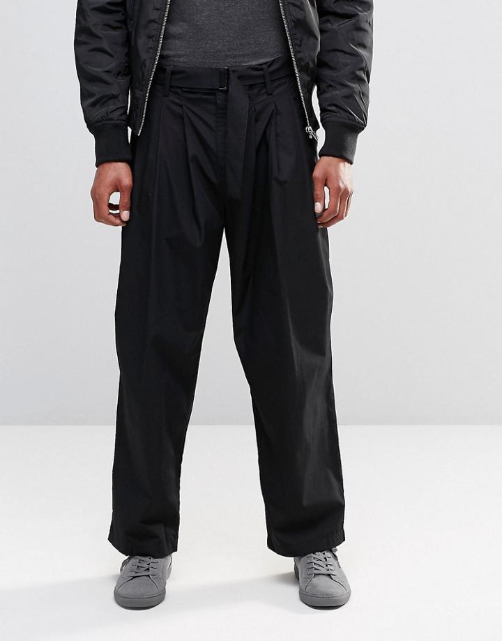 Asos High Waisted Wide Leg Pants With Self Fabric Belt In Black - Black