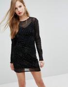 New Look Glitter Mesh Long Sleeve Bodycon Dress - Black