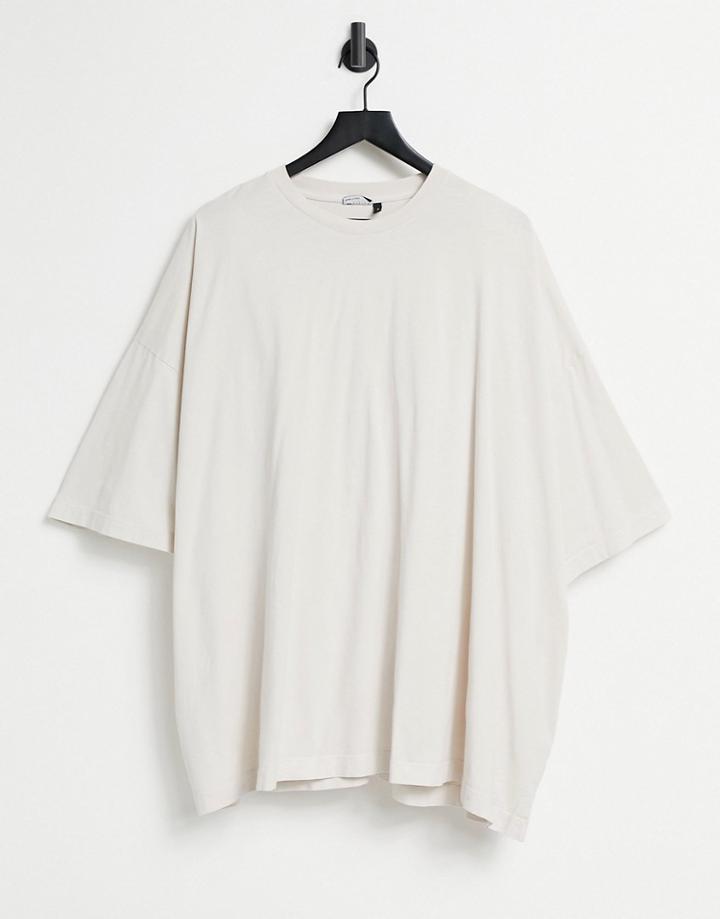 Asos Design Extreme Oversized Super Longline T-shirt In Washed Beige-neutral