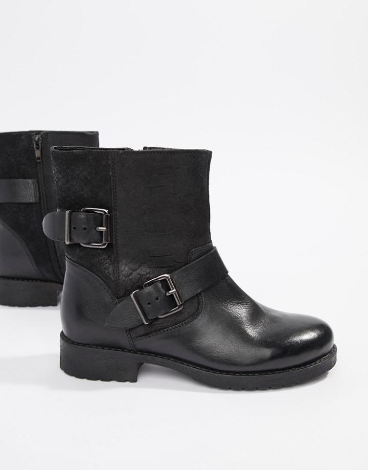Rule London Leather Biker Boot - Black