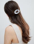 Asos Design Minimal Circle Hair Clip In Marble - White