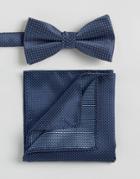 Selected Navy Dotted Bow Tie And Pocket Square - Navy