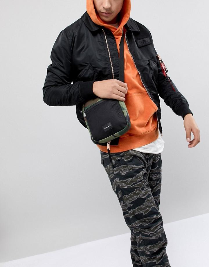 Asos Design Flight Bag In Khaki Camo With Mesh - Green
