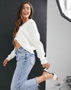 Stradivarius Cropped Cardigan In Ecru-neutral