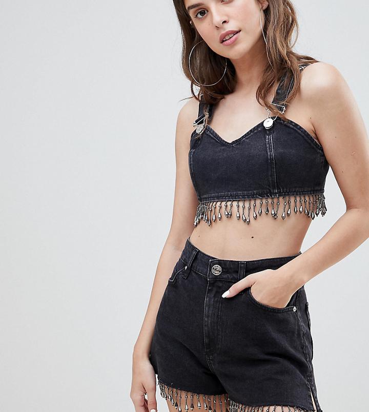 River Island Beaded Tassel Denim Shorts - Black