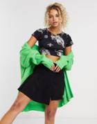 Motel Shrunken T-shirt With Dragon Print-black