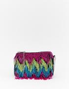 Asos Design Beaded Fringe Chevron Bag - Multi