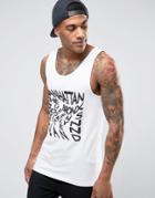 Asos Muscle Tank With Warped City Text Print - White