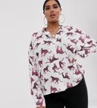Asos Design Curve Long Sleeve Cropped Shirt In Leopard Print - Multi