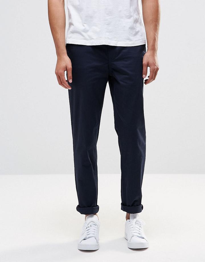 Pull & Bear Slim Chinos In Navy Blue - Navy