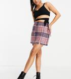 Topshop Petite Check Mini Skirt With Pocket In Purple-pink