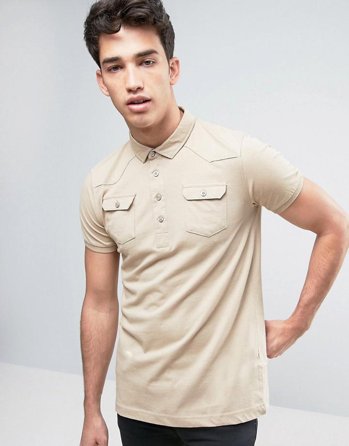 Brave Soul Polo Shirt With Chest Pocket - Beige