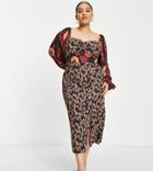 Asos Design Curve Long Sleeve Midi Dress In Mixed Floral Print-multi