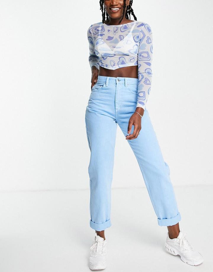 Asos Design High Waist 'slouchy' Mom Jeans In Natural Blue Dye