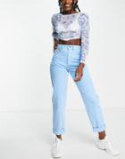 Asos Design High Waist 'slouchy' Mom Jeans In Natural Blue Dye