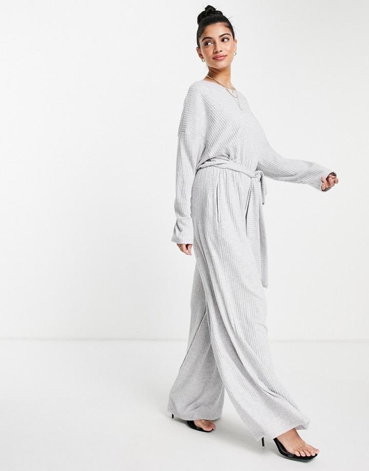 Style Cheat Tie Waist Wide Leg Jumpsuit In Gray-grey
