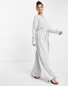Style Cheat Tie Waist Wide Leg Jumpsuit In Gray-grey