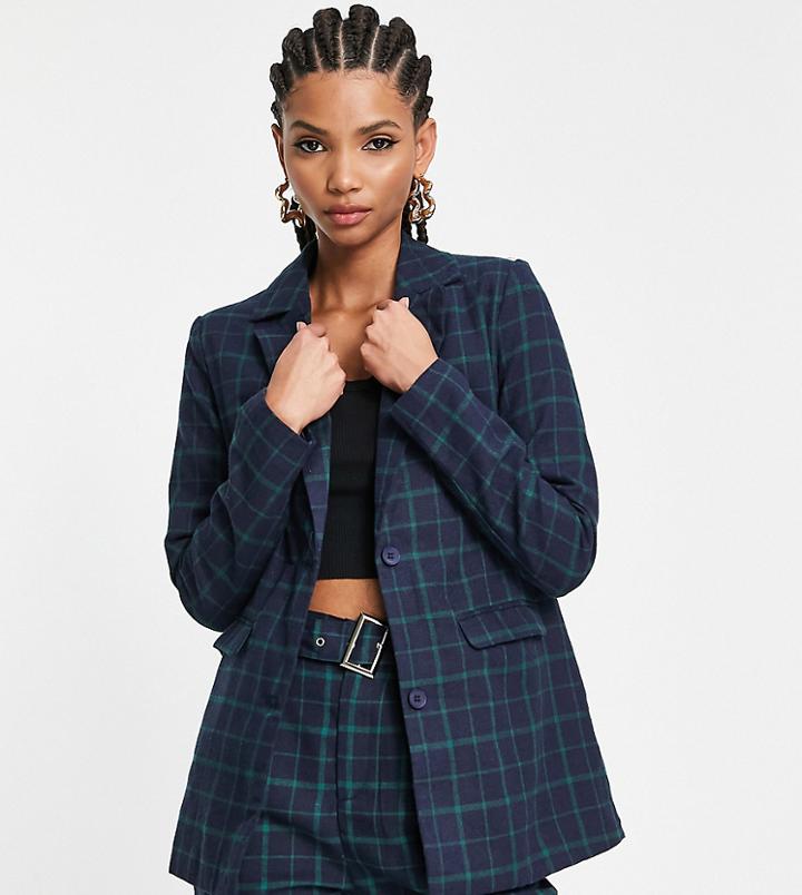 Heartbreak Tall Slouchy Boyfriend Blazer In Navy And Green Check