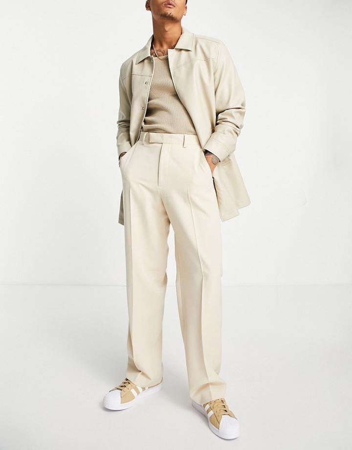 Asos Design Wide Leg Smart Pants In Stone-neutral