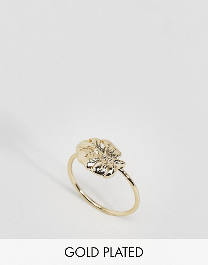 Orelia Gold Plated Palm Leaf Ring - Gold